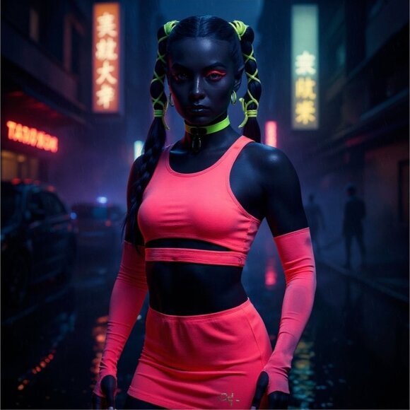 UV Reactive Neon Pink Bra Top & Skirt Set by Club Exx – Electric Pulse Edition M - Picture 3 of 3